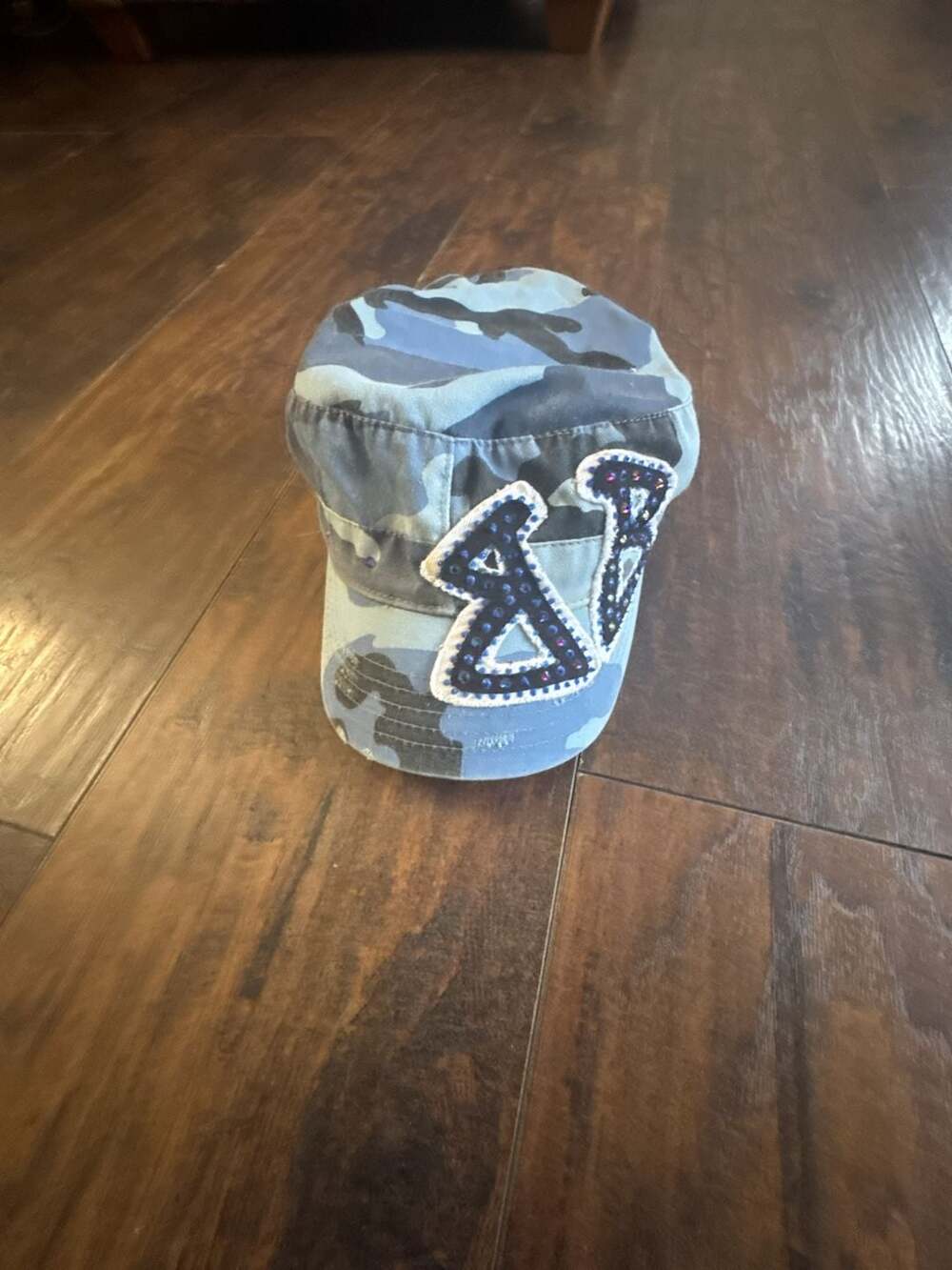 DPC Blue Camo Cadet Hat with Rhinestone Delta Sigma Theta Greek Letters